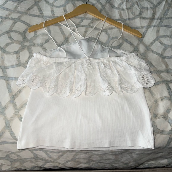 Anthropologie Ruffled Halter Tie Back Tank in White Lace Anglaise Adjustable Sm - Picture 7 of 11